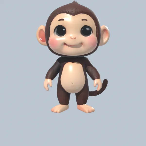 A baby monkey with big eyes and a round belly