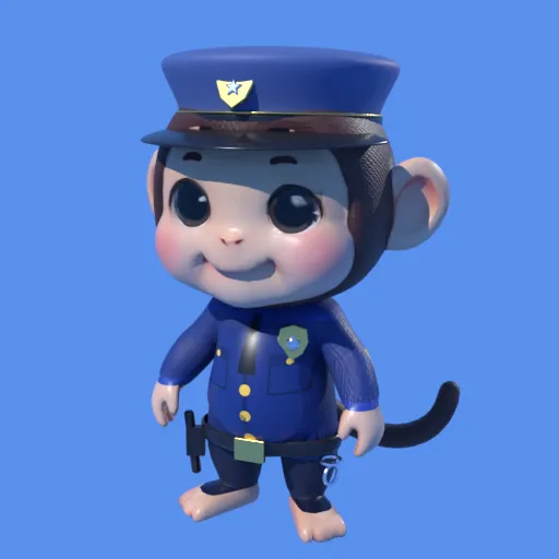 Officer Peel, a baby monkey in a blue police uniform and cap